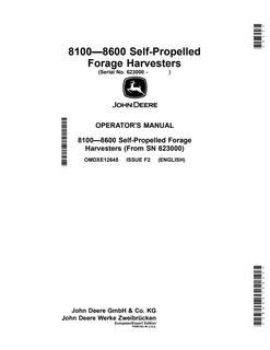 John Deere 8100–8600 Forage harvester Operator manual OMDXE12645 — actual manual cover