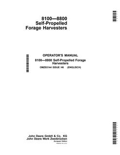 John Deere 8100–8800 Forage harvester Operator manual OMZ93144 — actual manual cover