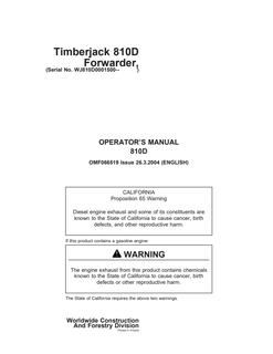 John Deere 810D Forwarder Operator manual OMF066519 2004-03-26 — actual manual cover