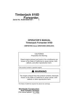 John Deere 810D Forwarder Operator Manual OMF067093 — actual manual cover