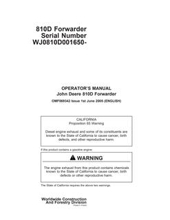 John Deere 810D Forwarder Operator manual OMF069342 — actual manual cover