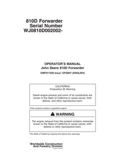 John Deere 810D Forwarder Operator manual OMF071558 — actual manual cover