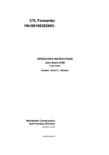 John Deere 810E Fixed Cabin Forwarder Operator instructions F684808 — actual manual cover
