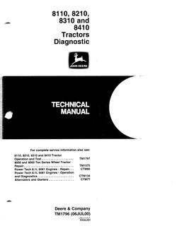 John Deere 8110, 8210, 8310, 8410 Tractor Diagnostic Technical Manual TM1796 — actual manual cover