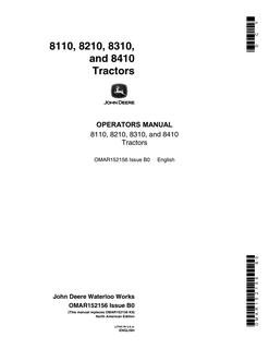 John Deere 8110, 8210, 8310 and 8410 Tractor Operator manual OMAR152156 — actual manual cover