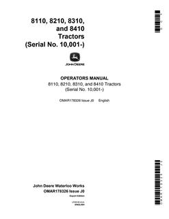 John Deere 8110, 8210, 8310 and 8410 Tractor Operator manual OMAR178326 — actual manual cover