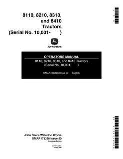 John Deere 8110, 8210, 8310 and 8410 Tractor Operator manual OMAR178328 — actual manual cover