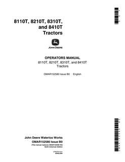 John Deere 8110T, 8210T, 8310T and 8410T Tractor Operator manual OMAR152580 — actual manual cover