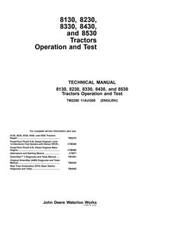 John Deere 8130, 8230, 8330, 8430, 8530 Tractor Operation and Test Technical Manual TM2280 — actual manual cover