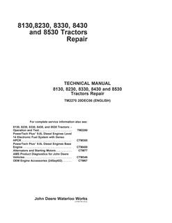 John Deere 8130, 8230, 8330, 8430, 8530 Tractor Repair Technical Manual TM2270 — actual manual cover
