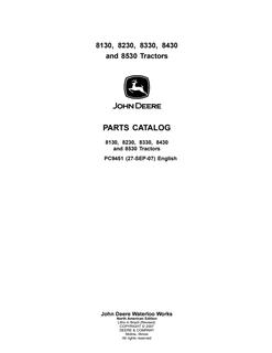 John Deere 8130, 8230, 8330, 8430, and 8530 Tractor Parts catalog PC9451 — actual manual cover