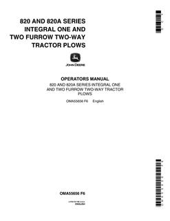 John Deere 820 and 820A Series Plow Operator manual OMA55656 — actual manual cover