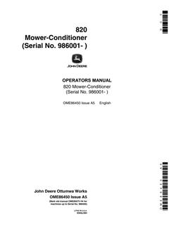 John Deere 820 Mower-conditioner Operator manual OME86450 — actual manual cover