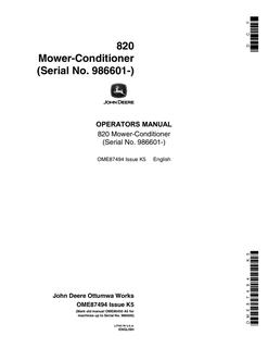 John Deere 820 Mower-conditioner Operator manual OME87494 — actual manual cover