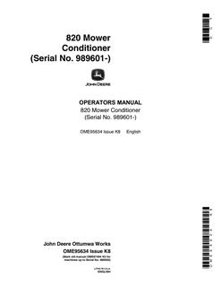John Deere 820 Mower-conditioner Operator manual OME95634 — actual manual cover
