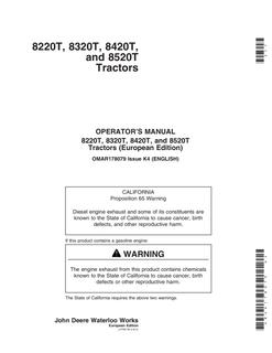 John Deere 8220T, 8320T, 8420T and 8520T Tractor Operator manual OMAR178079 — actual manual cover