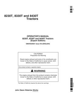 John Deere 8230T, 8330T and 8430T Tractor Operator manual OMAR229561 — actual manual cover