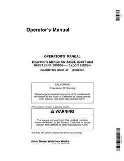 John Deere 8230T, 8330T and 8430T Tractor Operator manual OMAR287622 — actual manual cover
