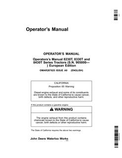 John Deere 8230T, 8330T and 8430T Tractor Operator manual OMAR287625 — actual manual cover