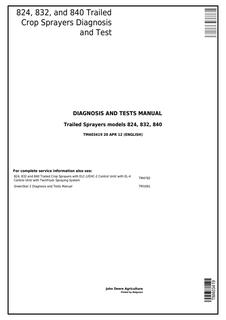 John Deere 824, 832, 840 Trailed Crop Sprayer Diagnosis and Tests Manual TM403419 — actual manual cover