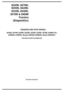 John Deere 8245R, 8270R, 8295R, 8320R, 8335R, 8345R, 8370R, 8400R Tractor Diagnosis and tests manual TM119019 — actual manual cover
