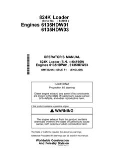 John Deere 824K Loader Operator manual OMT232013 — actual manual cover