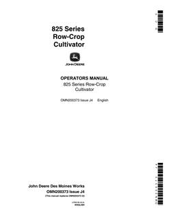 John Deere 825 Series Cultivator Operator manual OMN200373 — actual manual cover
