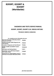 John Deere 8295RT, 8320RT, 8345RT Tractor Diagnosis And Tests Service Manual TM104419 — actual manual cover