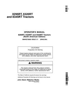 John Deere 8295RT, 8320RT and 8345RT Tractor Operator manual OMAR276060 — actual manual cover