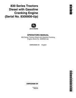 John Deere 830 Series Tractor Operator manual OMR20688 — actual manual cover