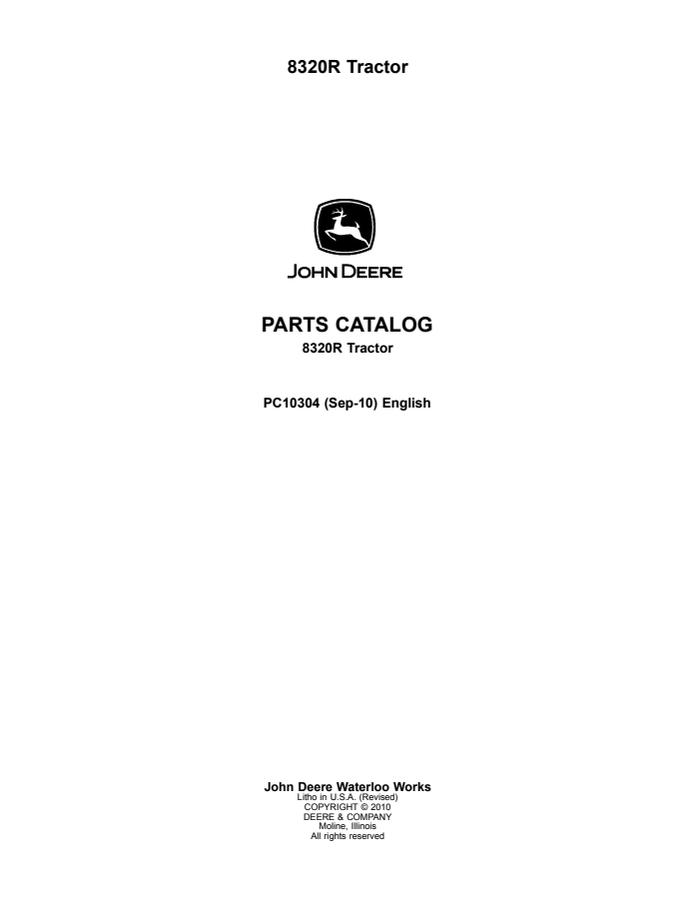 John Deere 8320R Tractor Parts catalog PC10304 — actual manual cover