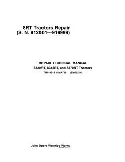 John Deere 8320RT, 8345RT, 8370RT Tractor Repair technical manual TM119319 — actual manual cover