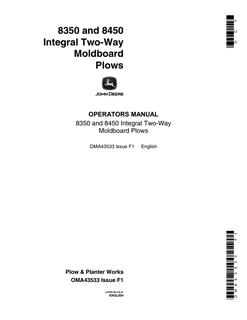 John Deere 8350 and 8450 Plow Operator manual OMA43533 — actual manual cover