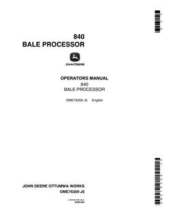 John Deere 840 Bale processor Operator manual OME76359 — actual manual cover