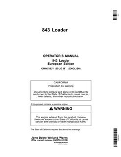 John Deere 843 Loader Operator manual OMW53631 — actual manual cover