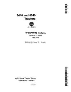 John Deere 8440 and 8640 Tractor Operator manual OMRW15912 — actual manual cover