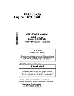 John Deere 844J Loader Operator manual OMT207807 — actual manual cover