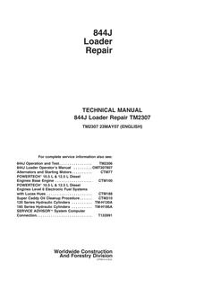 John Deere 844J Loader Repair technical manual TM2307 — actual manual cover