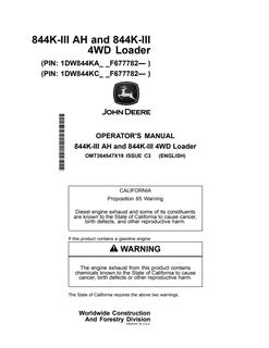 John Deere 844K-III AH and 844K-III Loader Operator manual OMT364547X19 — actual manual cover