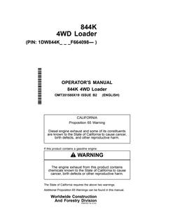 John Deere 844K Loader Operator manual OMT351580X19 — actual manual cover
