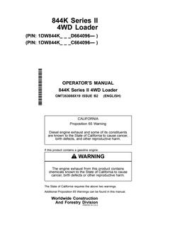 John Deere 844K Series II Loader Operator manual OMT353088X19 — actual manual cover