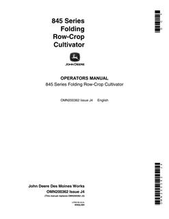 John Deere 845 Series folding Cultivator Operator manual OMN200362 — actual manual cover