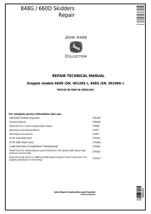 John Deere 848G, 660D Grapple skidder Repair technical manual TM2249 — actual manual cover