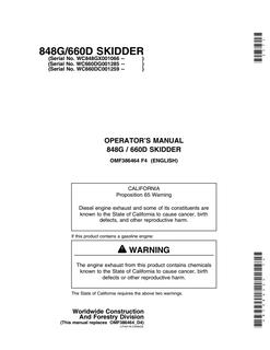 John Deere 848G/660D Skidder Operator manual OMF386464 — actual manual cover