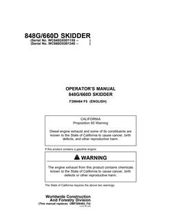 John Deere 848G, 660D Skidder Operator's manual F386464 — actual manual cover