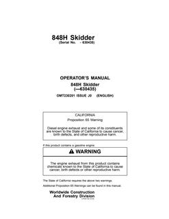 John Deere 848H Skidder Operator manual OMT230201 — actual manual cover