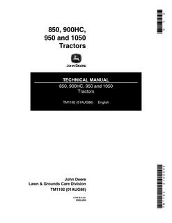 John Deere 850, 900HC, 950, 1050 Tractor Technical Manual TM1192 1986-08-01 — actual manual cover