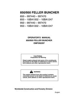 John Deere 850/950 Feller buncher Operator manual OMF292297 — actual manual cover