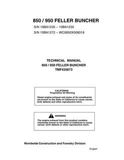 John Deere 850, 950 Feller Buncher Technical Manual TMF435673 — actual manual cover