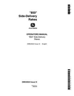 John Deere 850 Rake Operator manual OME20024 — actual manual cover